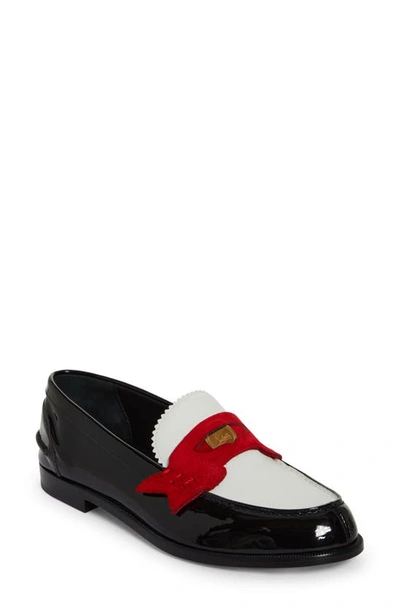 Christian Louboutin Donna Patent Red Sole Penny Loafers In Black