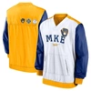 NIKE NIKE WHITE/GOLD MILWAUKEE BREWERS REWIND WARMUP V-NECK PULLOVER JACKET