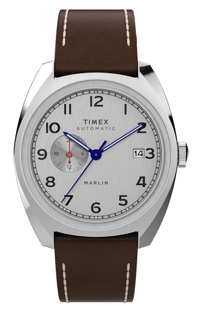 TIMEX MARLIN AUTOMATIC LEATHER STRAP WATCH, 39MM