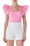 ENDLESS ROSE ORGANZA RUFFLE KNIT TOP