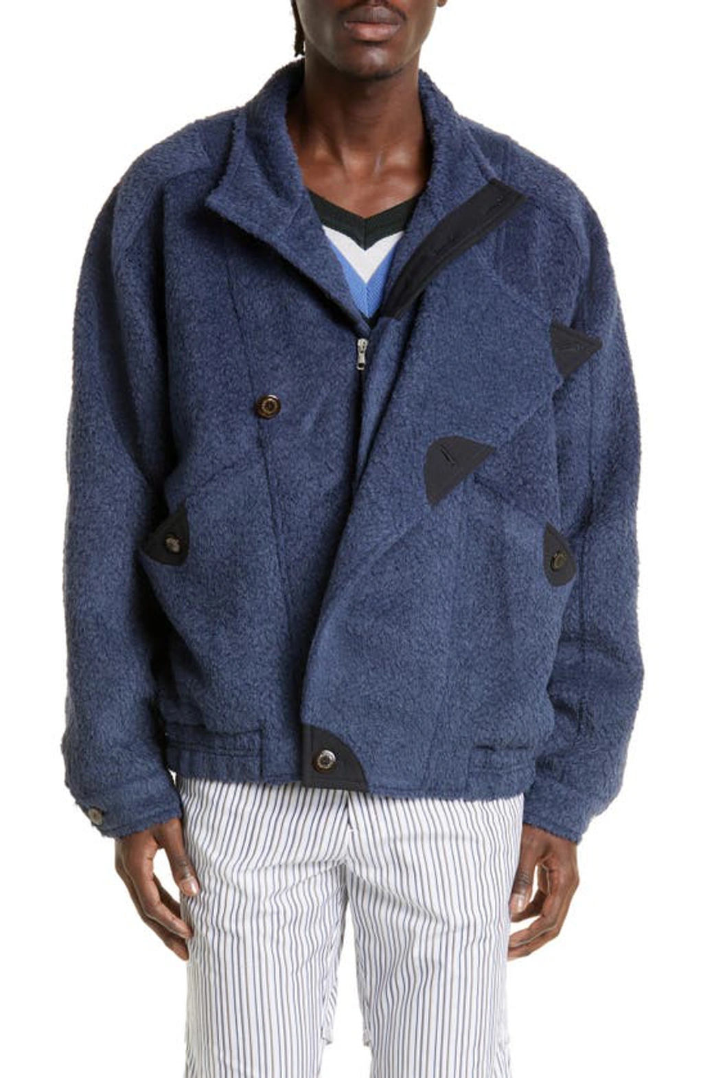 Kiko Kostadinov Blue Maersk Shearling Bomber Jacket | ModeSens