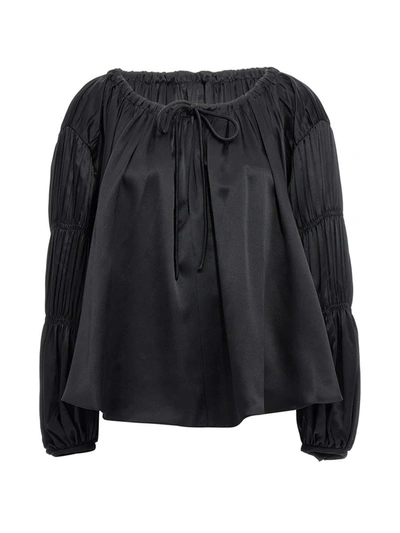 Khaite Leny Off-the-shoulder Silk Top In Black