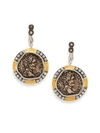 COOMI SILVER COIN DIAMOND, 20K YELLOW GOLD & STERLING SILVER DROP EARRINGS,400088917949