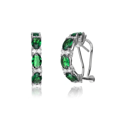 Genevive Sterling Silver Emerald Cubic Zirconia Petite Hoop Earrings In Green