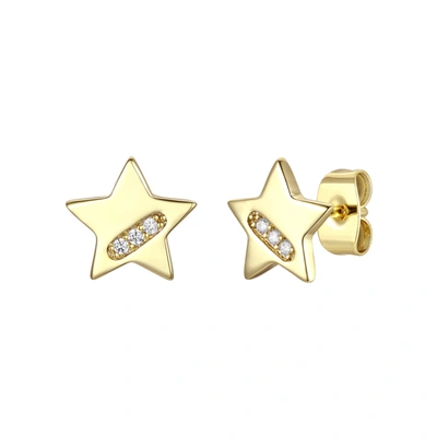 Rachel Glauber Rg 14k Gold Plated With Diamond Cubic Zirconia Lucky Star Stud Earrings