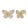 Rachel Glauber 14k Gold Plated With Diamond Cubic Zirconia French Pave Butterfly Stud Earrings In Gold