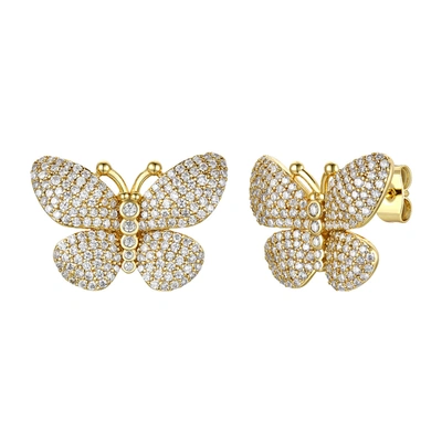 Rachel Glauber Rg 14k Gold Plated With Diamond Cubic Zirconia French Pave Butterfly Stud Earrings