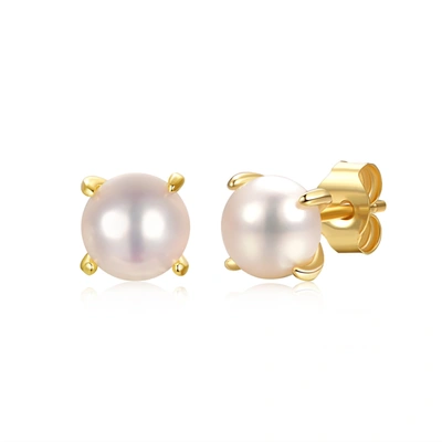 Genevive 14k Over Silver 5mm Pearl Studs In White