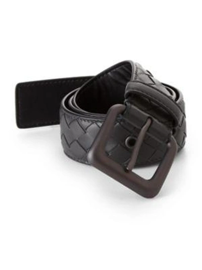 Bottega Veneta Intrecciato Leather Belt In Dark Grey