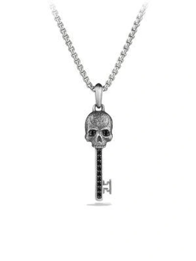 David Yurman Sterling Silver Memento Skull Key Pendant With Black Diamonds In Black/silver