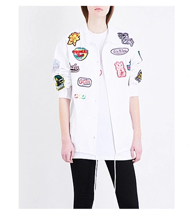 Gcds Patch Embroidered Cotton Denim Jacket In White