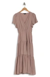Wishlist Flutter Sleeve Tiered Maxi Dress In Stone