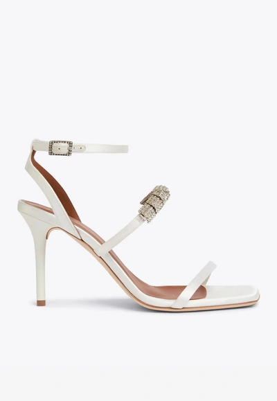 Malone Souliers Brooklyn 85 Crystal Embellished Satin Sandals In White