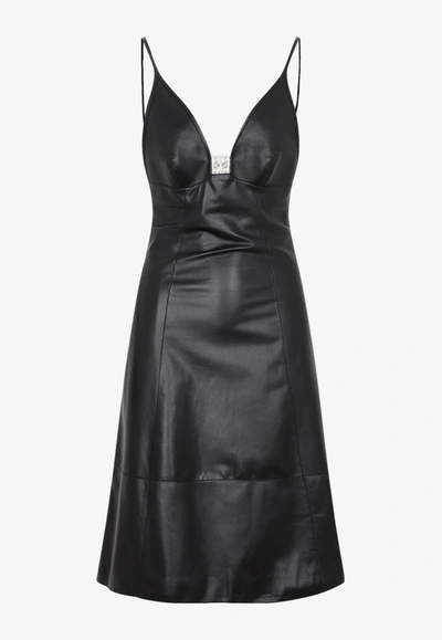 Loewe Anagram Embellished Leather Midi Dress In Black