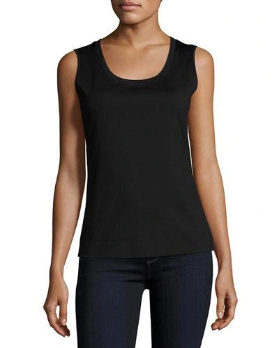 Lafayette 148 Stretch Cotton Scoop Neck Tank In Black