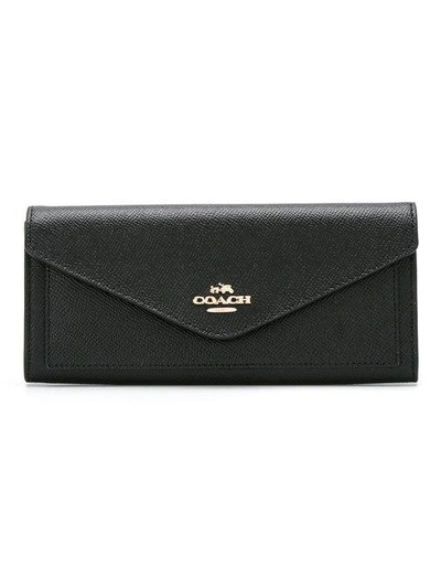 Coach Soft Leather Wallet In Black/light Gold