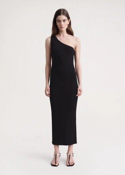 TOTÊME ONE-SHOULDER RIBBED DRESS BLACK