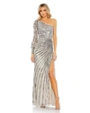 Mac Duggal One Shoulder Gown In Platinum