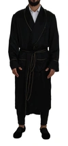 DOLCE & GABBANA DOLCE & GABBANA BLACK 100% SILK ROBE COAT WRAP  MEN'S JACKET