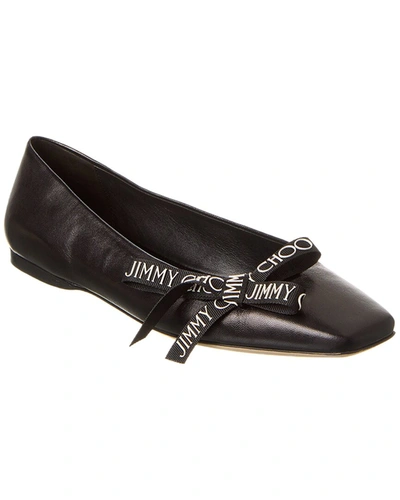 Jimmy Choo Veda Logo-bow Ballerina Pumps In Black