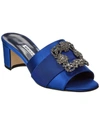 Manolo Blahnik Martanew Satin Crystal-buckle Mule Sandals In Blue