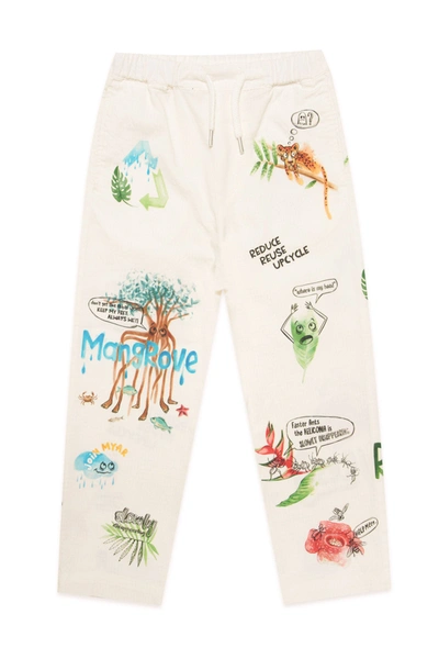 Myar Kids' Myp11u Trousers  Deadstock White Fabric Trousers With Digital Prints