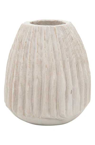 Sagebrook Home Wood 8in Ridged Vase In White