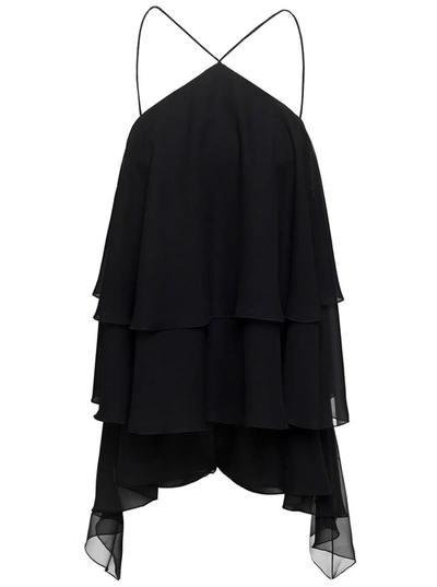 THE ANDAMANE MALENA GEORGETTE PLAYSUIT WITH RUFFLE DETAILING IN BLACK SILK WOMAN