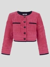 Marine Serre Fuchsia Cropped Jacket With Jacquard Motif And Buttons In Cotton Woman In Fuchsia