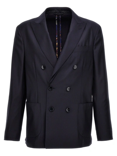 Etro Striped Single Breast Blazer Jacket In Blue