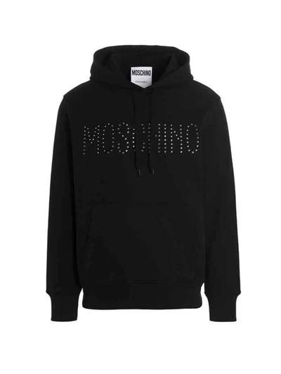Moschino Logo Studs Cotton Hoodie In Black