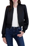 Ookie & Lala Women's Satin Bomber Jacket In Black