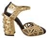 DOLCE & GABBANA DOLCE & GABBANA BLACK GOLD LEATHER STUDDED ANKLE STRAPS WOMEN'S SHOES