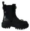 DOLCE & GABBANA DOLCE & GABBANA BLACK LEATHER CRYSTAL COMBAT WOMEN'S BOOTS