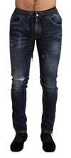 Dolce & Gabbana Blue Cotton Stretch Tattered Denim Men's Jeans In Blue