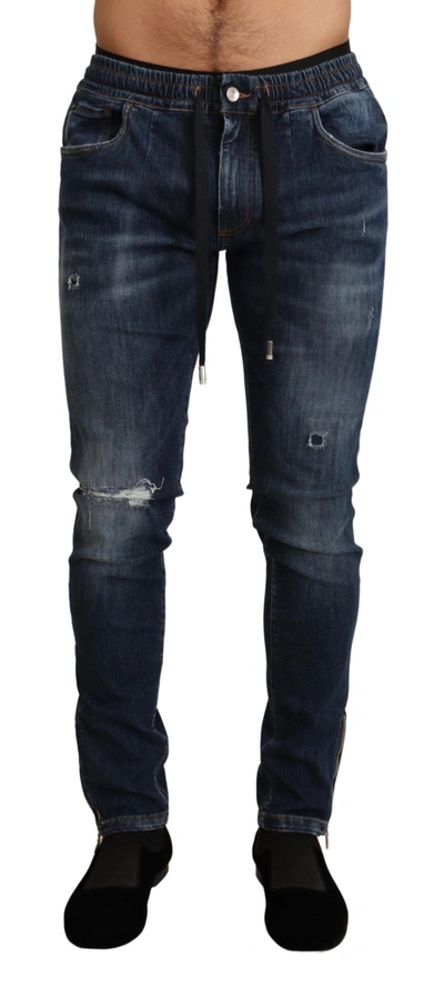 Dolce & Gabbana Blue Cotton Stretch Tattered Denim Men's Jeans