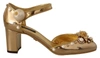 DOLCE & GABBANA DOLCE & GABBANA GOLD LEATHER STUDDED CRYSTAL ANKLE STRAP WOMEN'S SHOES