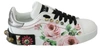 DOLCE & GABBANA DOLCE & GABBANA WHITE LEATHER CRYSTAL ROSES FLORAL SNEAKERS WOMEN'S SHOES