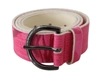 John Galliano Pink Leather Letter Logo Design Round Buckle Belt In Pink