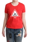 Moschino Chic Red Graphic Cotton Tee In Red
