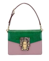 DOLCE & GABBANA LUCIA COLORBLOCK LEATHER & CROCODILE GUSSET BAG WITH PYTHON, PINK/GREEN,PROD197910292