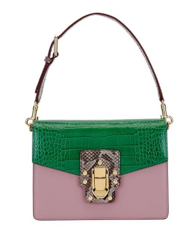 Dolce & Gabbana Lucia Colourblock Leather & Crocodile Gusset Bag With Python, Pink/green