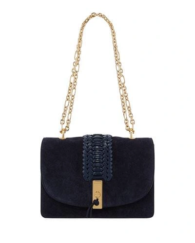 Altuzarra Ghianda Braided-leather Suede Shoulder Bag In Navy