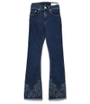 RAG & BONE Indigo Embroidery Crop Flare Jeans,210000015763
