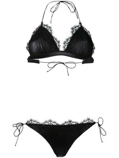 Oseree Travaille Lace-trim Bikini Set In Black