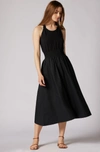 Joie Kensie Sleeveless Smocked Poplin Midi Dress In Black