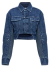 Off-white Cropped Denim Moto Jacket With Front Cutout
