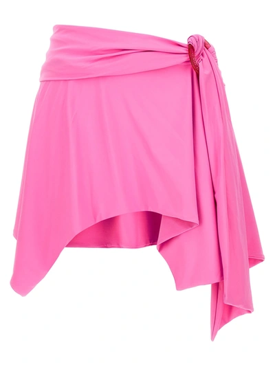 Attico Flounced Miniskirt Beachwear Pink In Purple