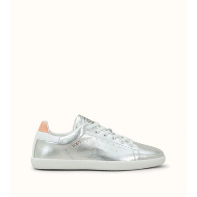 Tod's Tabs Sneakers In Leather In Silver