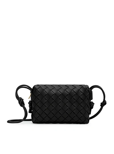 Bottega Veneta Loop Intrecciato Leather Crossbody Bag In Black